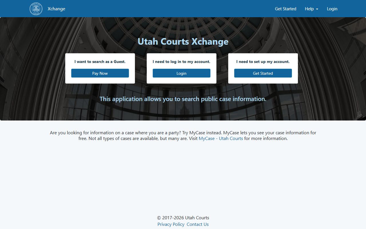 Utah Xchange public case search login and search interface